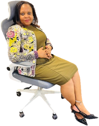 Phidlorah Mnyazi Mbaru, Chief Executive Officer of Alama Global Solutions, seated in an office chair