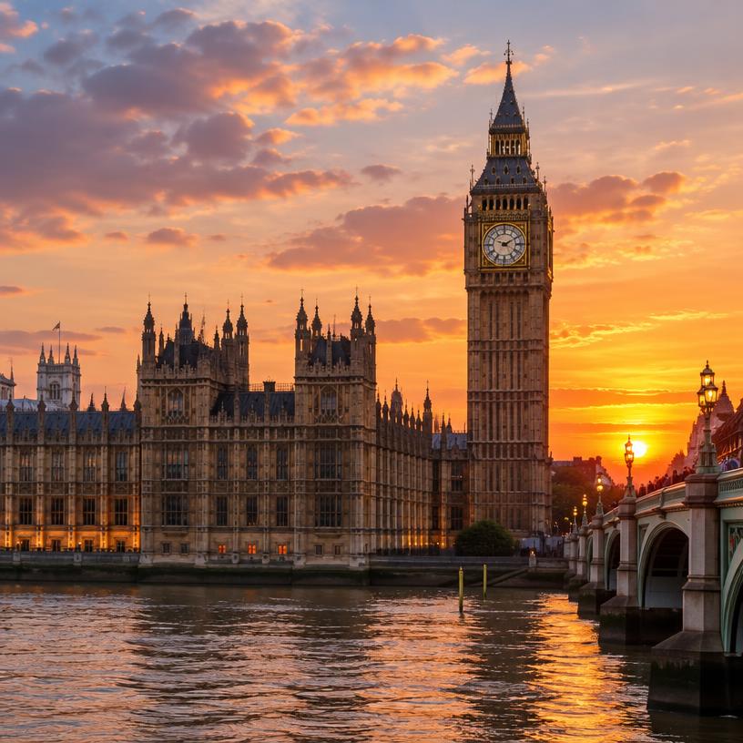 The Houses of Parliament and Big Ben in London at sunset