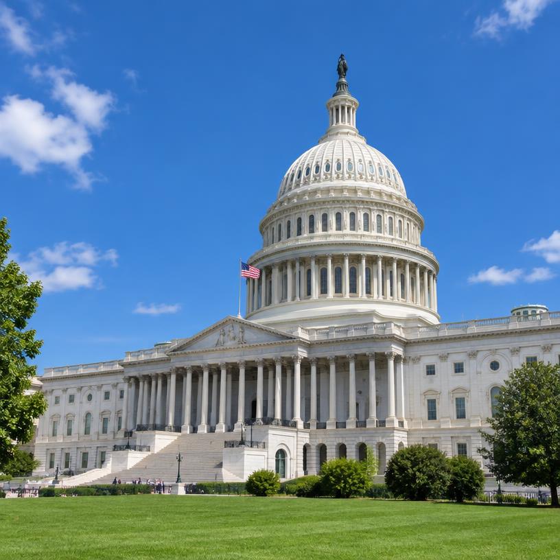 The United States Capitol building under a blue sky